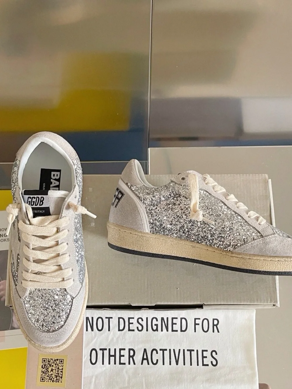 Silver Glitter Low-Top Sneakers for Women